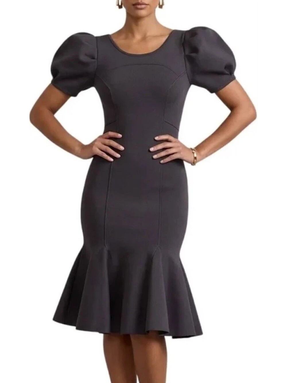 Amanda Uprichard x Nuuly Free People Dress XS Scuba Puff Sleeve Mermaid Black